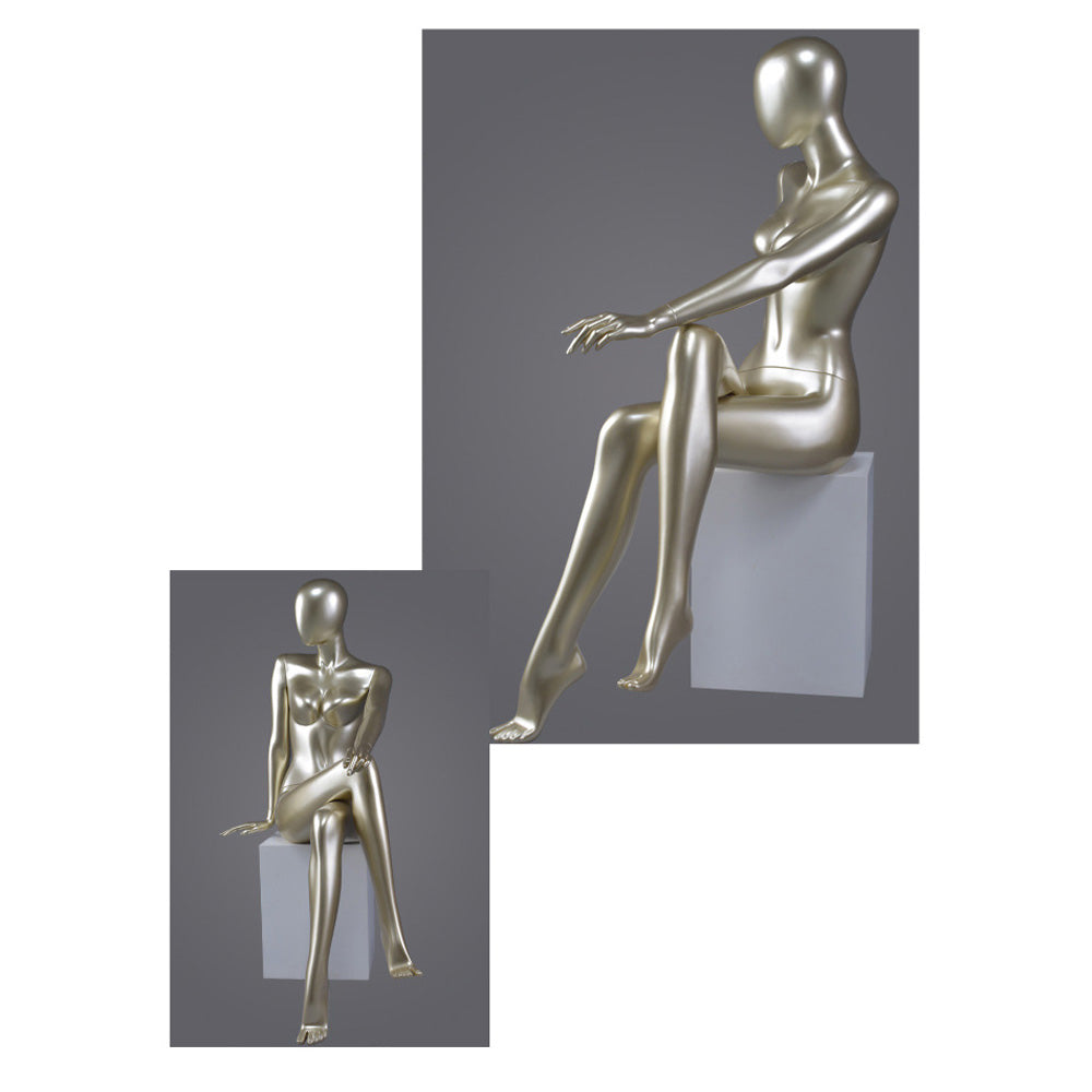 DE-LIANG Glossy Champagne Gold / Black Female Full Body Mannequin Set, Realistic Fiberglass Standing & Sitting Display Models for Clothing Stores, Window Fashion Display, Boutique Dress Form Props