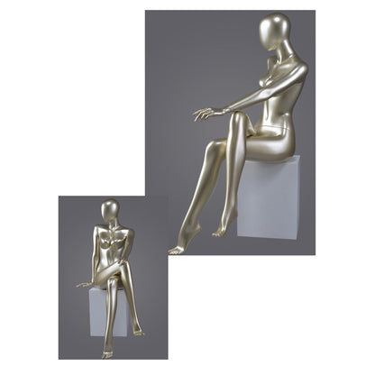 DE-LIANG Glossy Champagne Gold / Black Female Full Body Mannequin Set, Realistic Fiberglass Standing & Sitting Display Models for Clothing Stores, Window Fashion Display, Boutique Dress Form Props