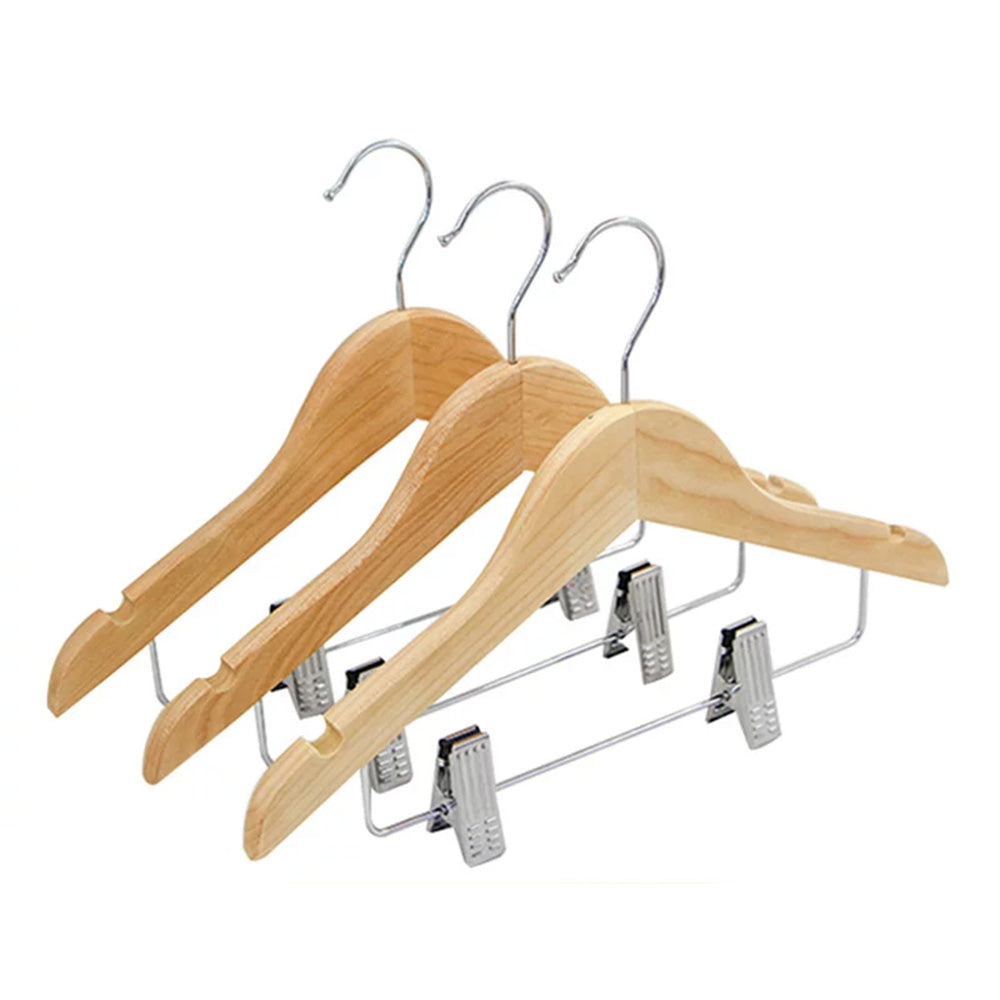 DE-LIANG Kids Solid Wood Hangers with Clips | Non-Slip Children's Closet Hangers Ages 2–8