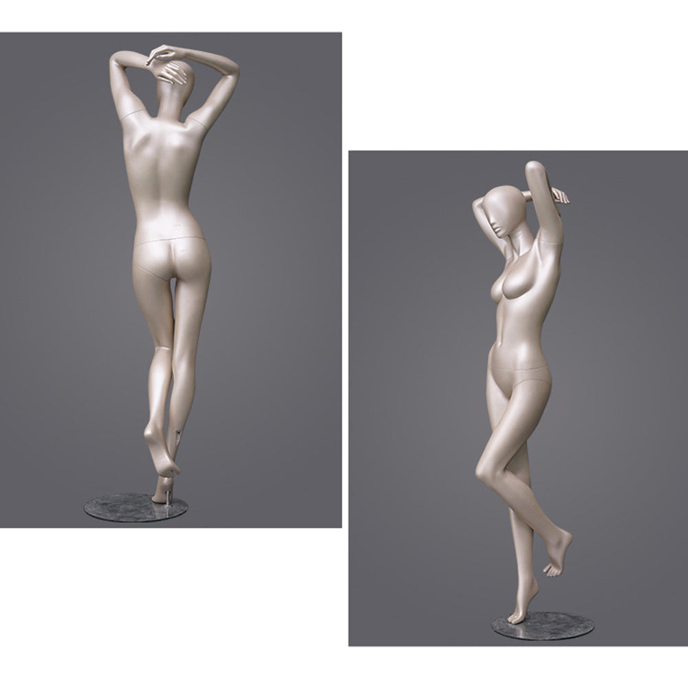 DE-LIANG Glossy Champagne Gold Female Full Body Mannequin Set, Realistic Fiberglass Standing & Sitting Display Models for Clothing Stores, Window Fashion Display, Boutique Dress Form Props