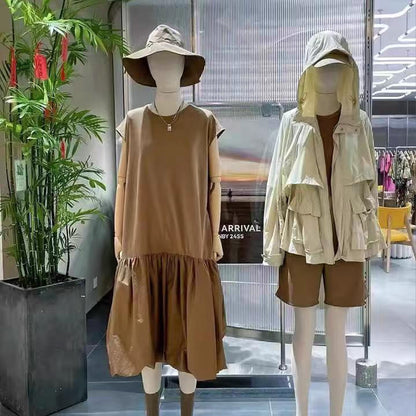 DE-LIANG Female Full / Half Body Mannequin with Adjustable Wooden Arms,Dress Form Display Torso with Metal Stand,Linen & White Finish Display Mannequins for Clothing Store