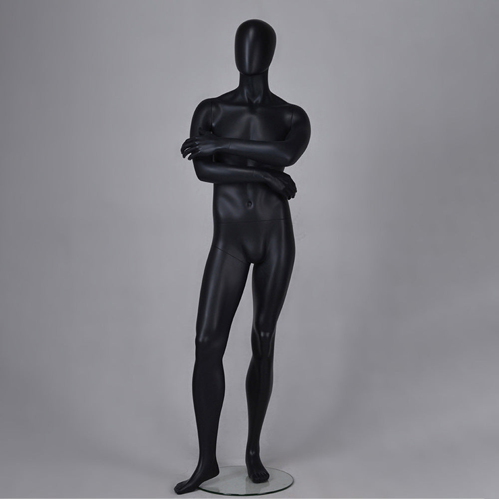 DE-LIANG Matte Black Male Full Body Mannequin Set,Realistic Fiberglass Dress Form Display Model for Clothing Stores, Fashion Boutiques & Window Displays