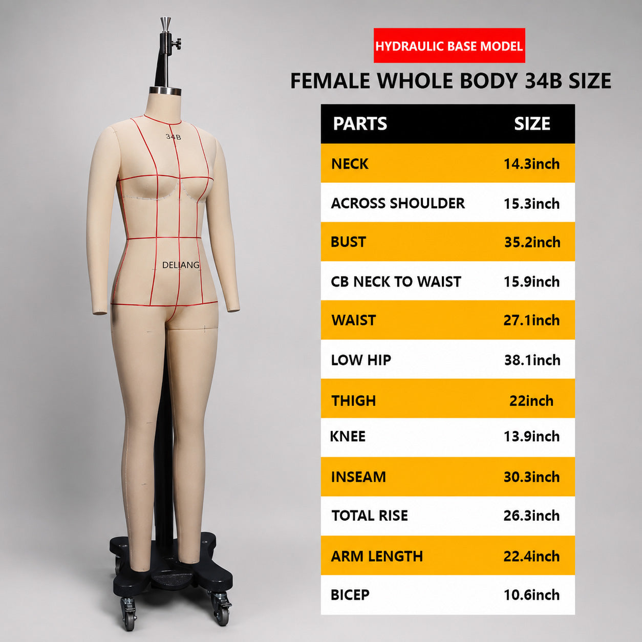 Maniquí femenino DL900 36B, modelo de sastrería de lencería para costura, maniquí de modista adulto de medio cuerpo de alta calidad por mar.