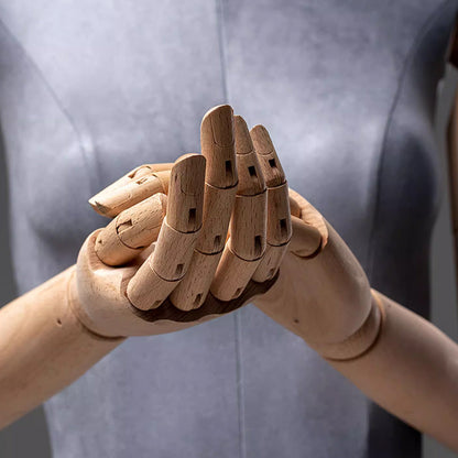 Grey Suede Female Full Body Mannequin with Wooden Arms
