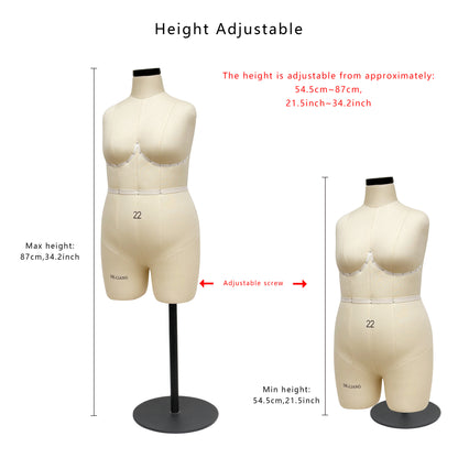 DE-LIANG Half Scale Dress Form,Miniature Sewing Half Size Mannequin,Female Scale Dressmaker Dummy Design,Education Pattern Model, Size 22(NOT ADULT FULL SIZE)