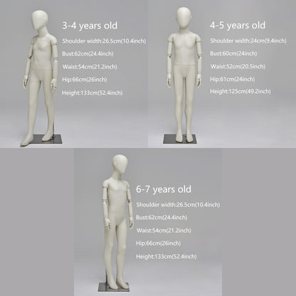 Beige Child Full Body Mannequin with Flexible Wooden Arms,Boy Child Mannequin Stand/Sitting Full Body Dress Form Model for Clothes Display De-Liang Dress Forms