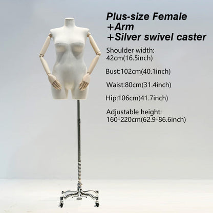 DE-LIANG Premium Plus Size Female Display Mannequin | Professional Curvy Dress Form with Flexible Articulated Wood Arms