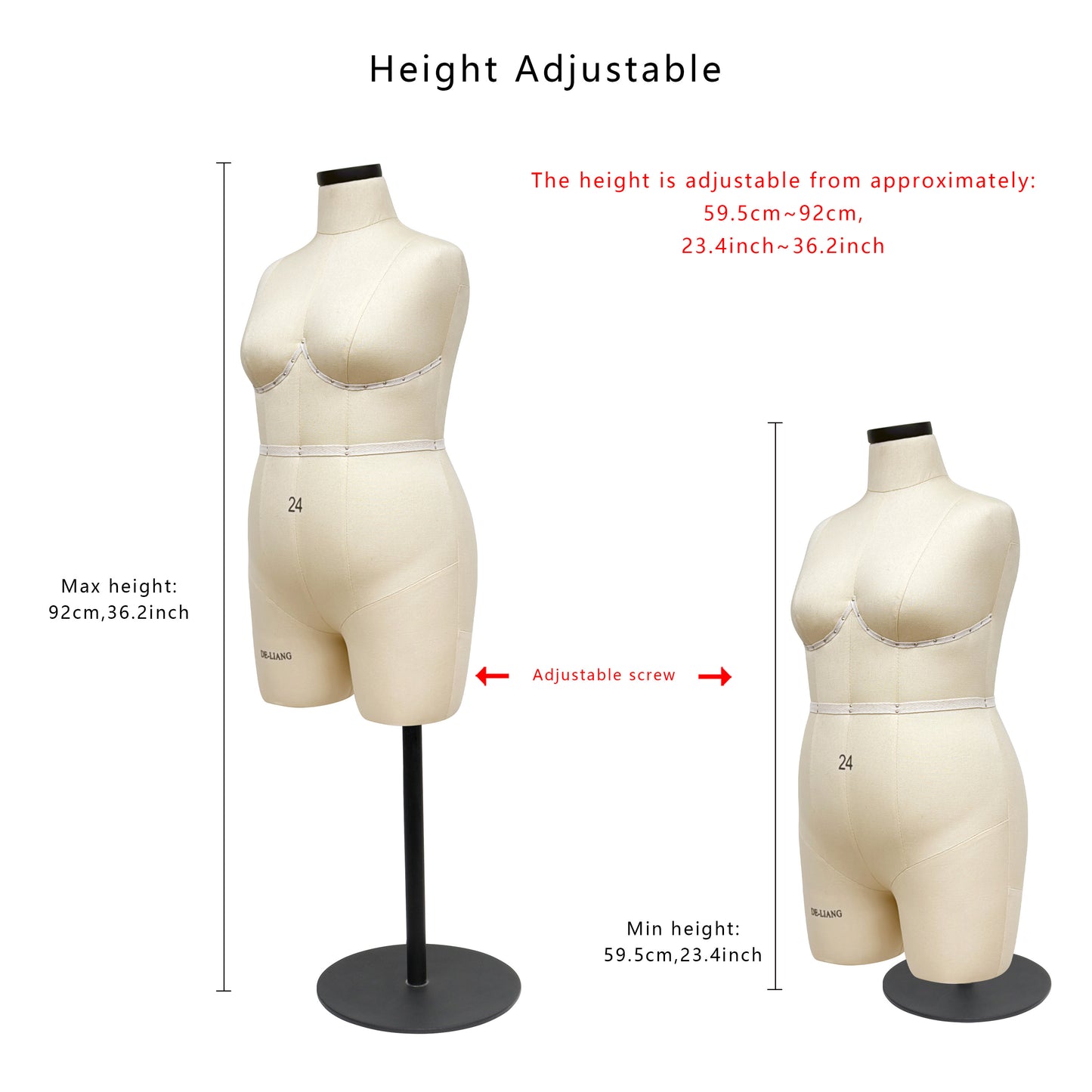 DE-LIANG Half Scale Dress Form,Miniature Sewing Half Size Mannequin,Woman 1：2 Mini Dressmaker Dummy, Female Half Size Tailor Mannequin for Pattern Draping, 1 pcs, Size 24(NOT ADULT FULL SIZE)