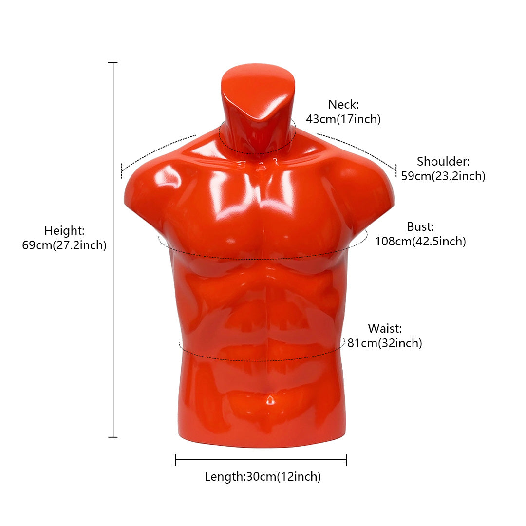 DE-LIANG Half Body Male Bust Form Mannequin, Upper Torso for Knee, Breast Back Brace,Sport Manenquin,Shoulder Brace Display, Orange Silver 1