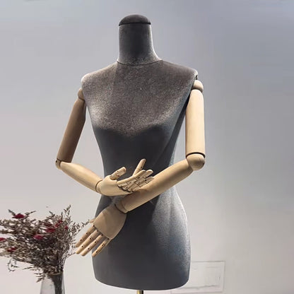 DE-LIANG Female Half Body Velvet Mannequin Display Dummy,Female Bust with wood arm Window Dummy Mannequin DL0040 DE-LIANG