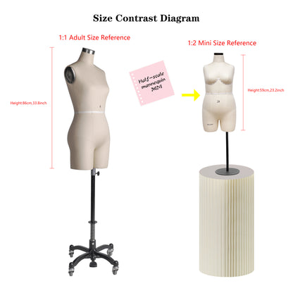 DE-LIANG Half Scale Dress Form,Miniature Sewing Half Size Mannequin,Woman 1：2 Mini Dressmaker Dummy, Female Half Size Tailor Mannequin for Pattern Draping, 1 pcs, Size 24(NOT ADULT FULL SIZE)