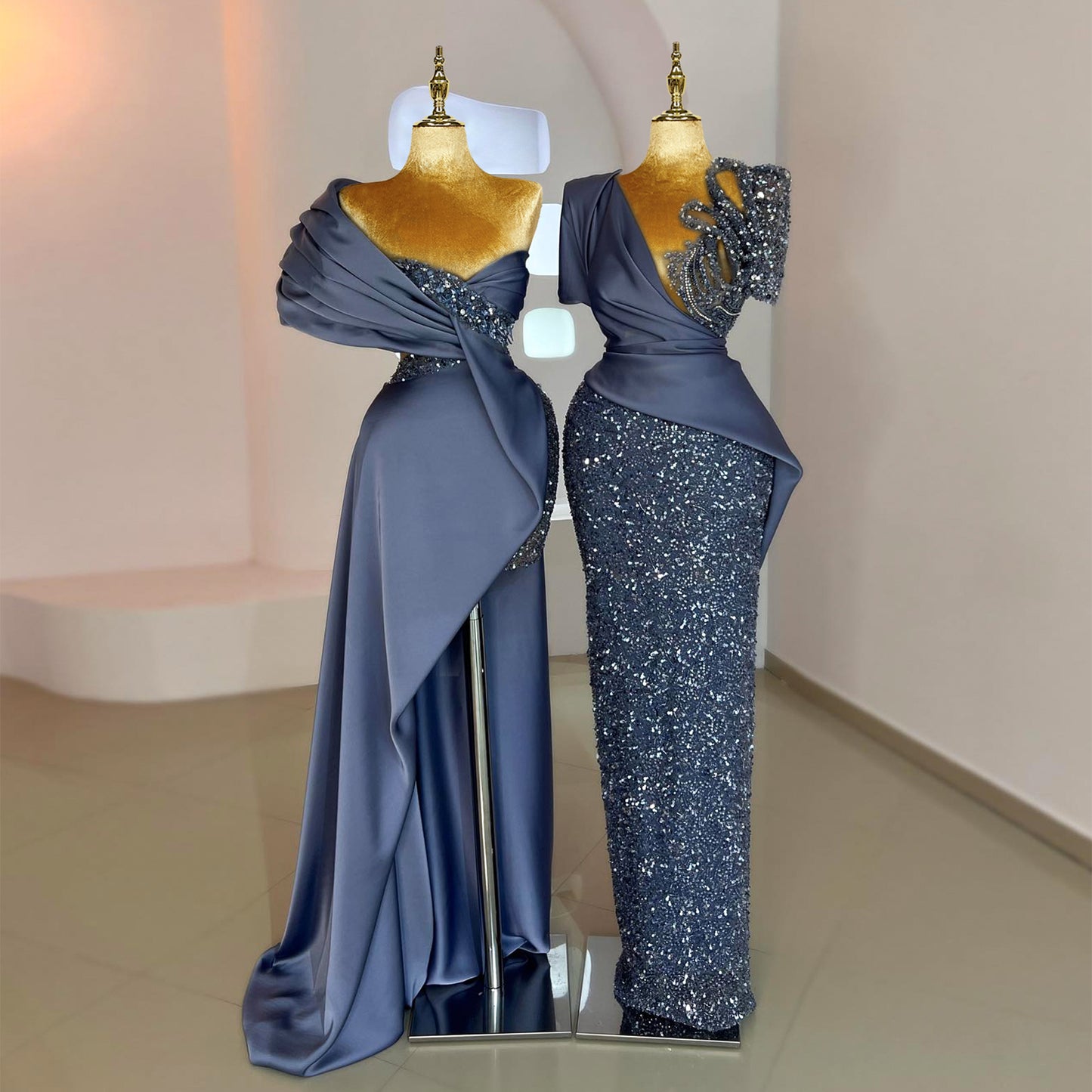 Female Half Body Velvet Mannequin, Wedding Evening Dress Adjustable Women Golden Velvet Silk Dress form , Slim Waist Plus Size Hip Model