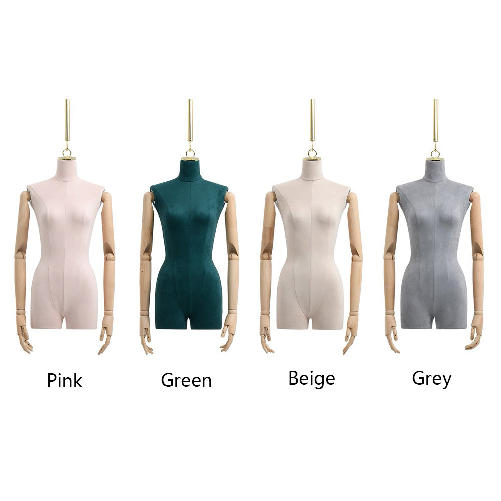 DE-LIANG Hanging Display Mannequin Half Body Form,Suede Fabric Dress Form,Manikin Model for Wedding Display,Women Form with Gold Hook
