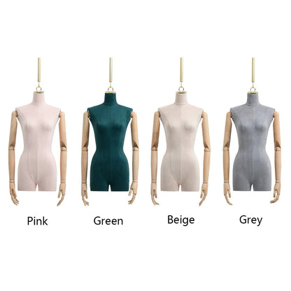 DE-LIANG Hanging Display Mannequin Half Body Form,Suede Fabric Dress Form,Manikin Model for Wedding Display,Women Form with Gold Hook
