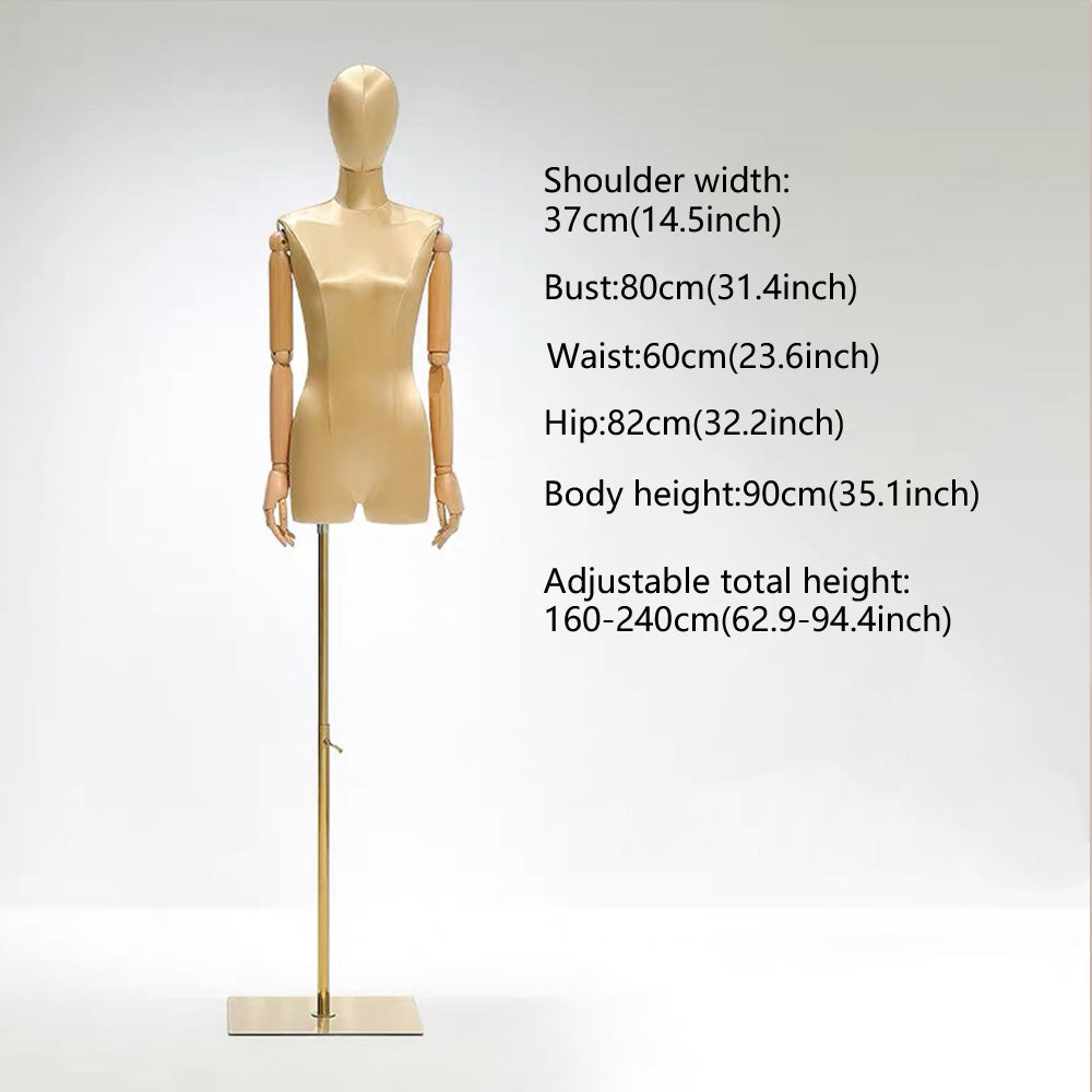 DE-LIANG Maniquí de medio cuerpo femenino, torso de maniquí adulto teñido, maniquí de seda ajustable para mujer, accesorios para modelos de ropa, maniquí de exhibición para dama con brazo de madera