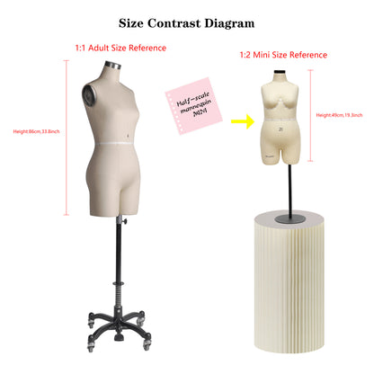 DE-LIANG Half Scale Dress Form,Miniature Sewing Half Size Mannequin,Female Scale Dressmaker Dummy Design,Education Pattern Model, Size 20(NOT ADULT FULL SIZE)