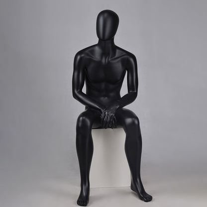 DE-LIANG Matte Black Male Full Body Mannequin Set,Realistic Fiberglass Dress Form Display Model for Clothing Stores, Fashion Boutiques & Window Displays