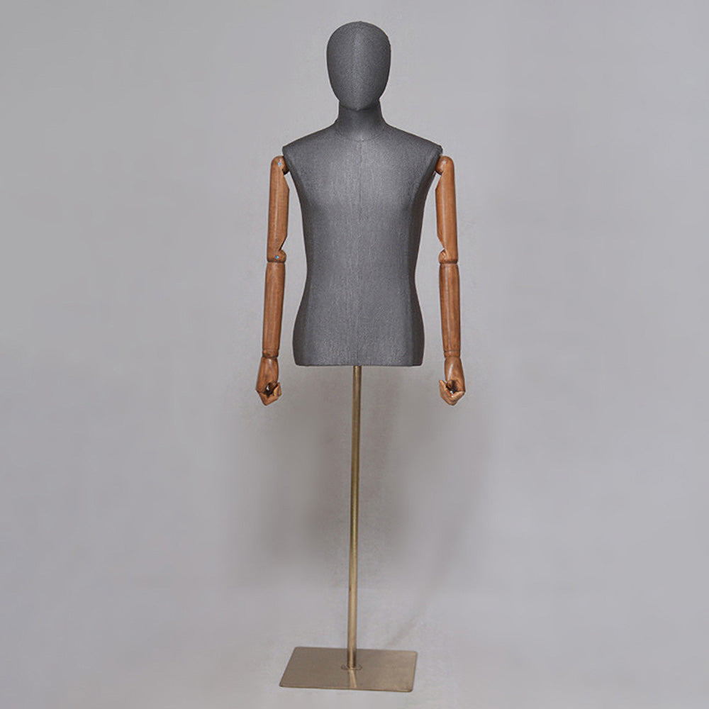 DE-LIANG Men Half Body Mannequin Torso,Fabric Display Dress Form For Clothing Store Display,Maniquin Body Dummy Prop,Adult Male Model with Wooden Base
