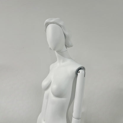 DE-LIANG Mannequin de luxe pour femme en fibre de verre pour vitrine, mannequin pour vêtements avec perruque, avec bras blanc