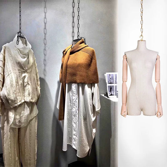 Beige Adult Female Hanging Mannequin, Linen Fabirc Bridal Dress Form,Manikin Model for Wedding Display, Hanging Manneuin With Hook And Chain