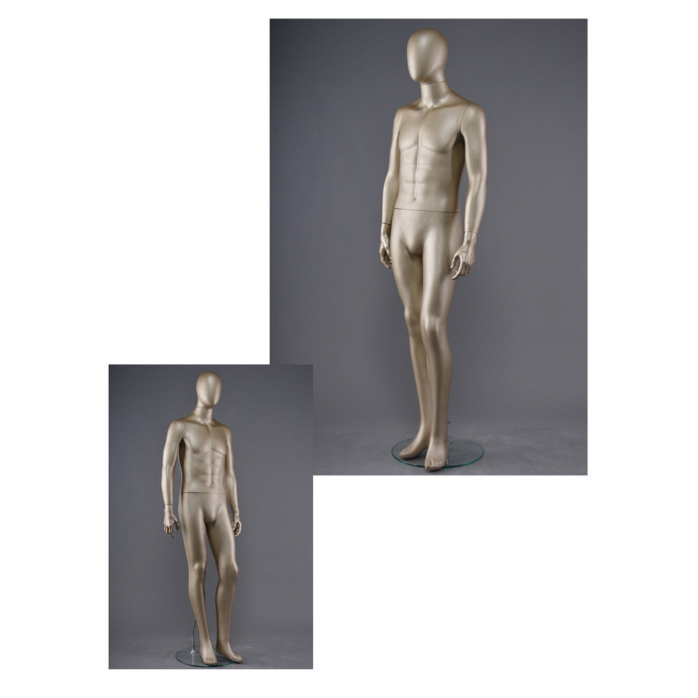 DE-LIANG Male Full Body Mannequin,Metallic Gold Realistic Fiberglass Display Model for Clothing, Suits & Window Showcase,Adjustable Standing Mannequin for Fashion Stores & Exhibitions