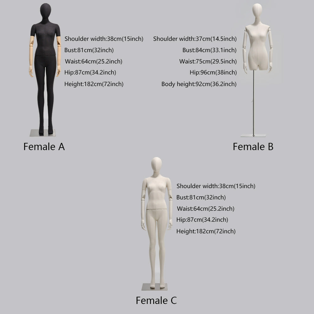 Luxury Linen Female Full Body Mannequin,Black/White Standing Dress From Torso,Display Model with Wooden Arms for Clothing,Dress Display DE-LIANG