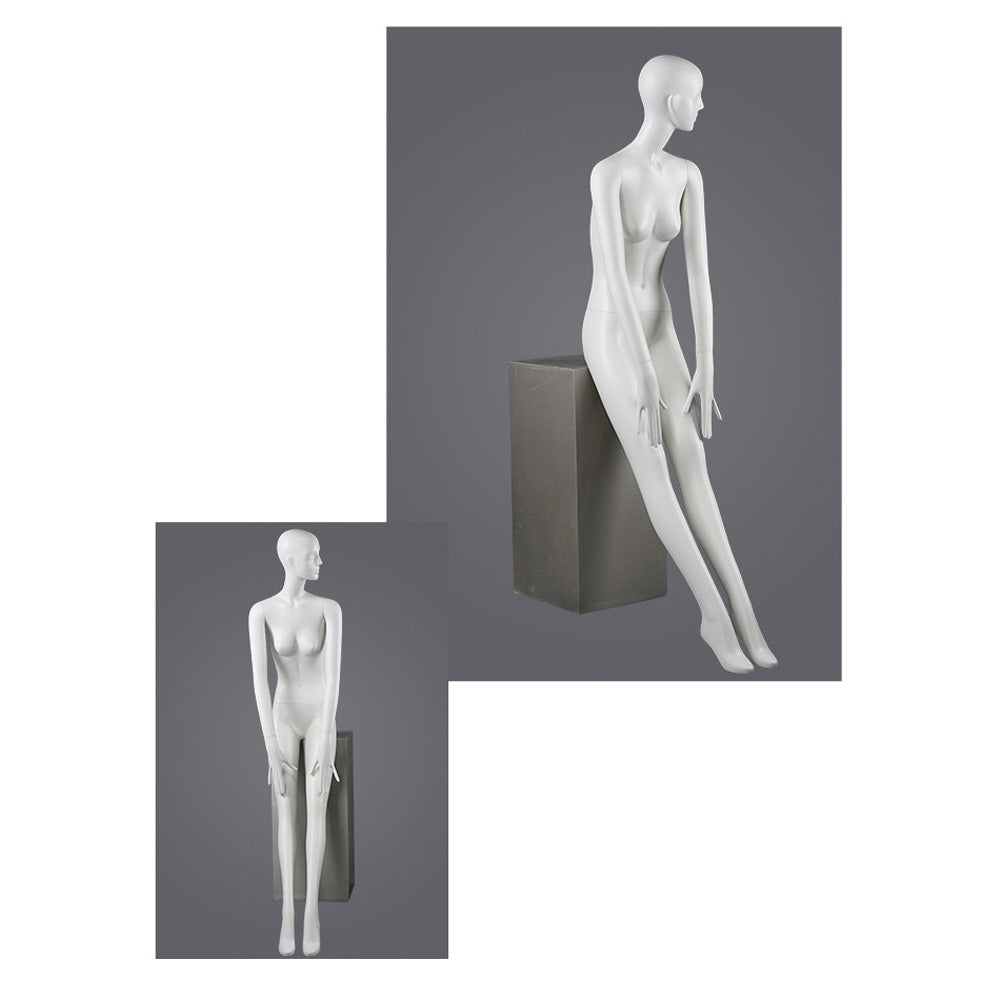 DE-LIANG Female Full Body Mannequins,Matte White Fiberglass Realistic Dress Form Display | Elegant Standing & Sitting Window Display Model for Clothing Stores, Boutiques