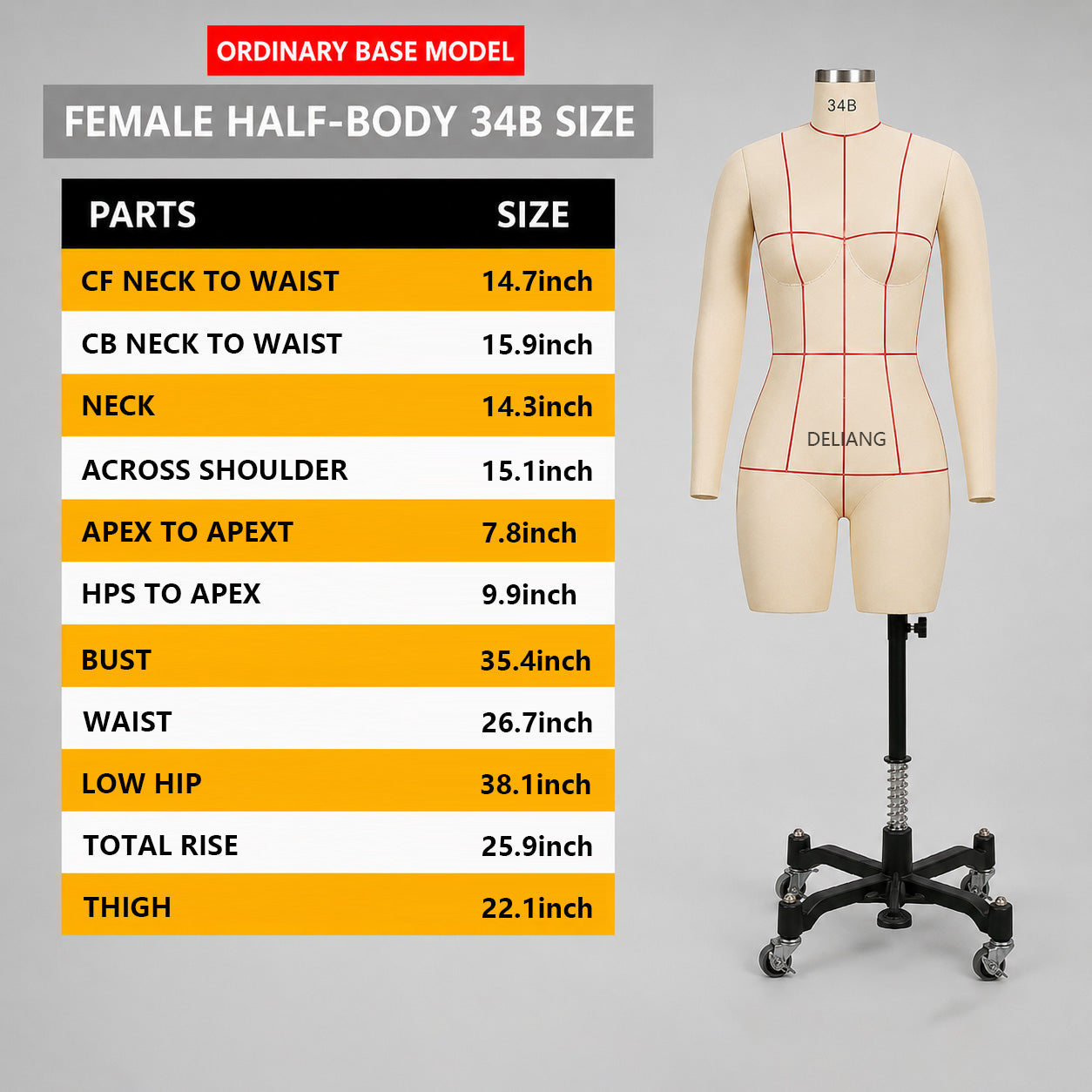 Maniquí femenino DL900 36B, modelo de sastrería de lencería para costura, maniquí de modista adulto de medio cuerpo de alta calidad por mar.