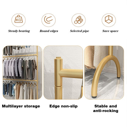 Standard Double Layers Poles Clothing Hanger, Children Kids Adult Floor Clothes Hanger Display Shelves Hanger Rack , Stainless Steel Gold - De-Liang Dress Forms