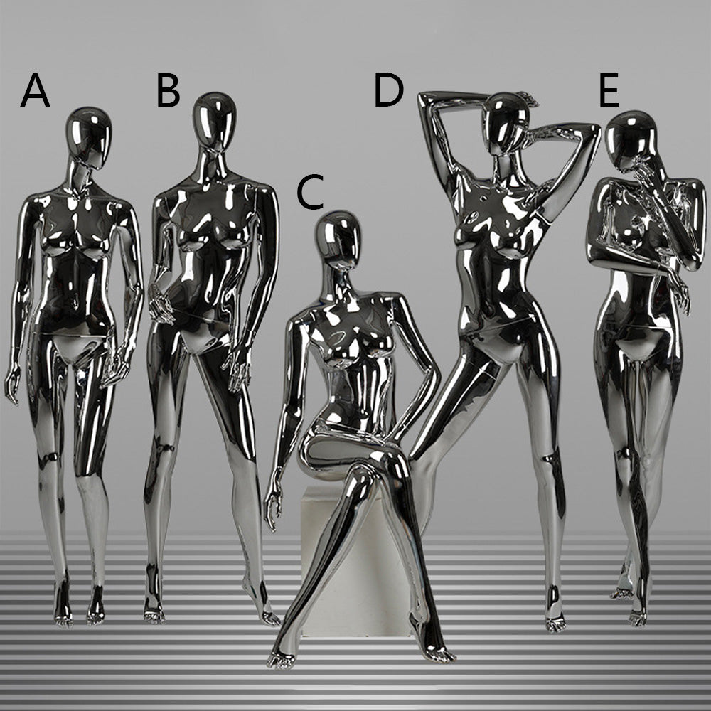 DE-LIANG Silver Plated Female Full Body Mannequins,Realistic Fiberglass Dress Form Display for Clothing Stores, Window Displays