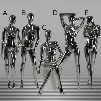DE-LIANG Silver Plated Female Full Body Mannequins,Realistic Fiberglass Dress Form Display for Clothing Stores, Window Displays