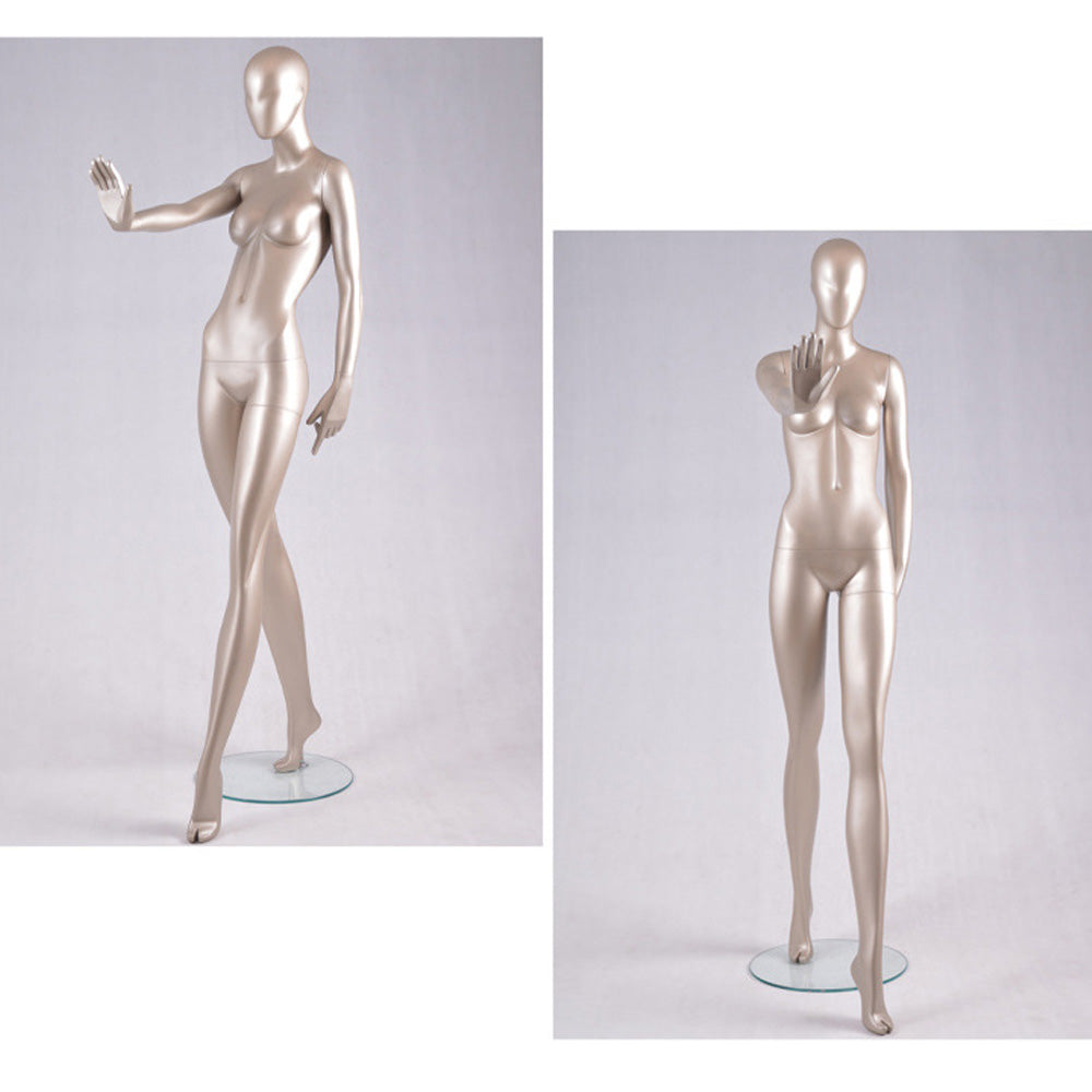 DE-LIANG Glossy Champagne Gold Female Full Body Mannequin Set – Abstract Head Fiberglass Display Model for Boutique Window, Clothing Store Dress Form Props, Standing & Sitting Fashion Mannequins