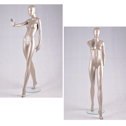 DE-LIANG Glossy Champagne Gold Female Full Body Mannequin Set – Abstract Head Fiberglass Display Model for Boutique Window, Clothing Store Dress Form Props, Standing & Sitting Fashion Mannequins