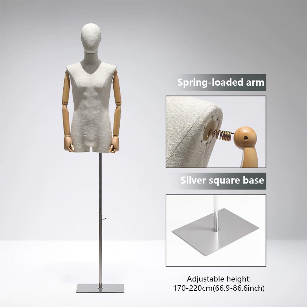 DE-LIANG Male Mannequin Slub Linen Muscle Torso | Menswear Window Display Stand