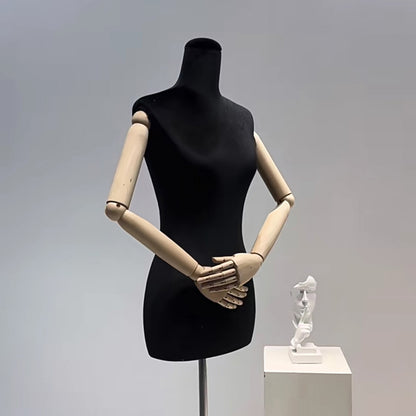 DE-LIANG Female Half Body Velvet Mannequin Display Dummy,Female Bust with wood arm Window Dummy Mannequin DL0040 DE-LIANG