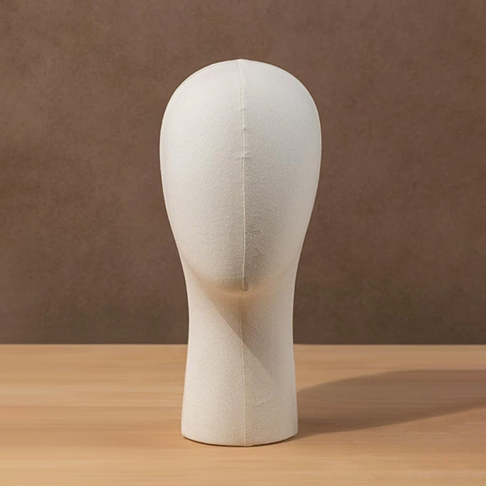 DE-LIANG Linen Mannequin Head Stand for Wigs Hats Scarves Display with Adjustable Base