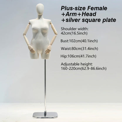 DE-LIANG Premium Plus Size Female Display Mannequin | Professional Curvy Dress Form with Flexible Articulated Wood Arms