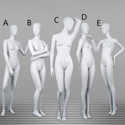 DE-LIANG Professional Female Mannequin Full Body Dress Form Display - Realistic Poseable Fashion Model Stand for Clothing Store Boutique Window Display - White Matte Finish Retail Merchandising Dummy