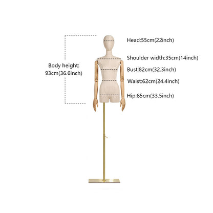 Female Half Body Mannequin with Gold Base,Detachable Head,Wooden Hands and Golden Adjustable Height Stand,Suede Female Mannequin Dress Form DL0061 De-Liang Dress Forms