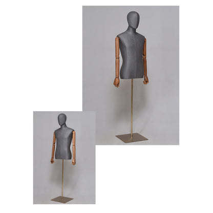 DE-LIANG Men Half Body Mannequin Torso,Fabric Display Dress Form For Clothing Store Display,Maniquin Body Dummy Prop,Adult Male Model with Wooden Base
