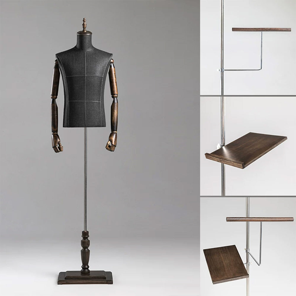 DE-LIANG Male Half Body Mannequin | Poseable Wood Arms Suit Display Dress Form