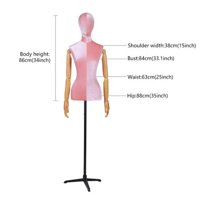 Half Body Velvet Display Mannequin Torso Female, Velvet Fabric Display Dress form Model for Boutique Display,Manikin Torso with Flexible Arm