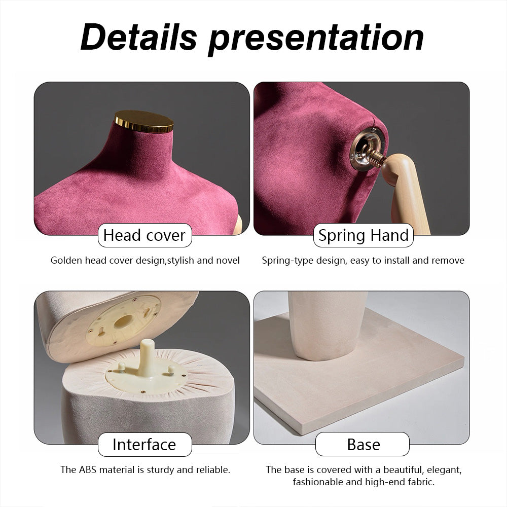 DE-LIANG Luxury Suede Female Mannequin with Articulated Wooden Arms - Modern Tapered Column Base for High-End Boutique & Couture Display