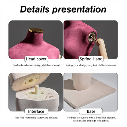 DE-LIANG Luxury Suede Female Mannequin with Articulated Wooden Arms - Modern Tapered Column Base for High-End Boutique & Couture Display