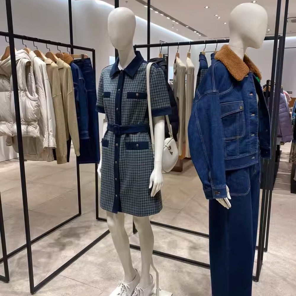 DE-LIANG Female Full / Half Body Mannequin with Adjustable Wooden Arms,Dress Form Display Torso with Metal Stand,Linen & White Finish Display Mannequins for Clothing Store