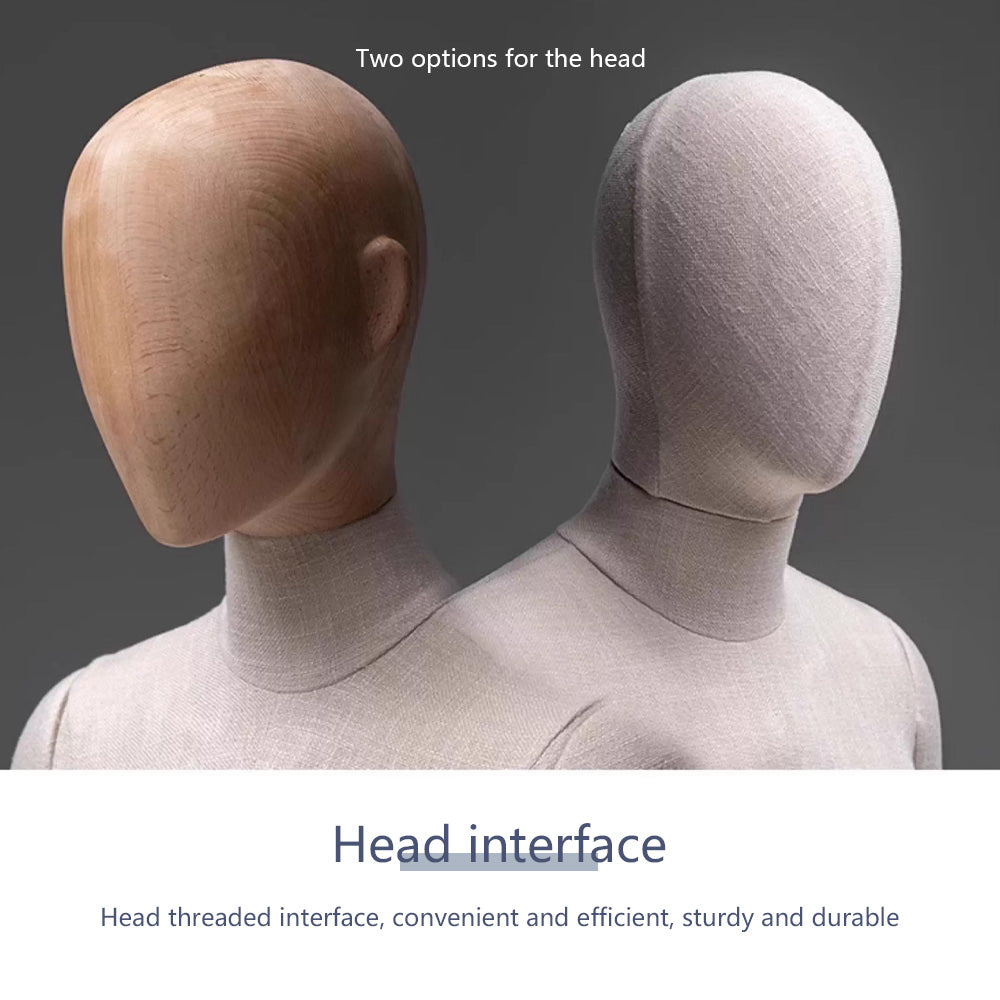 DE-LIANG Linen Full Body Mannequin: Sitting Display Form with Wooden Arms