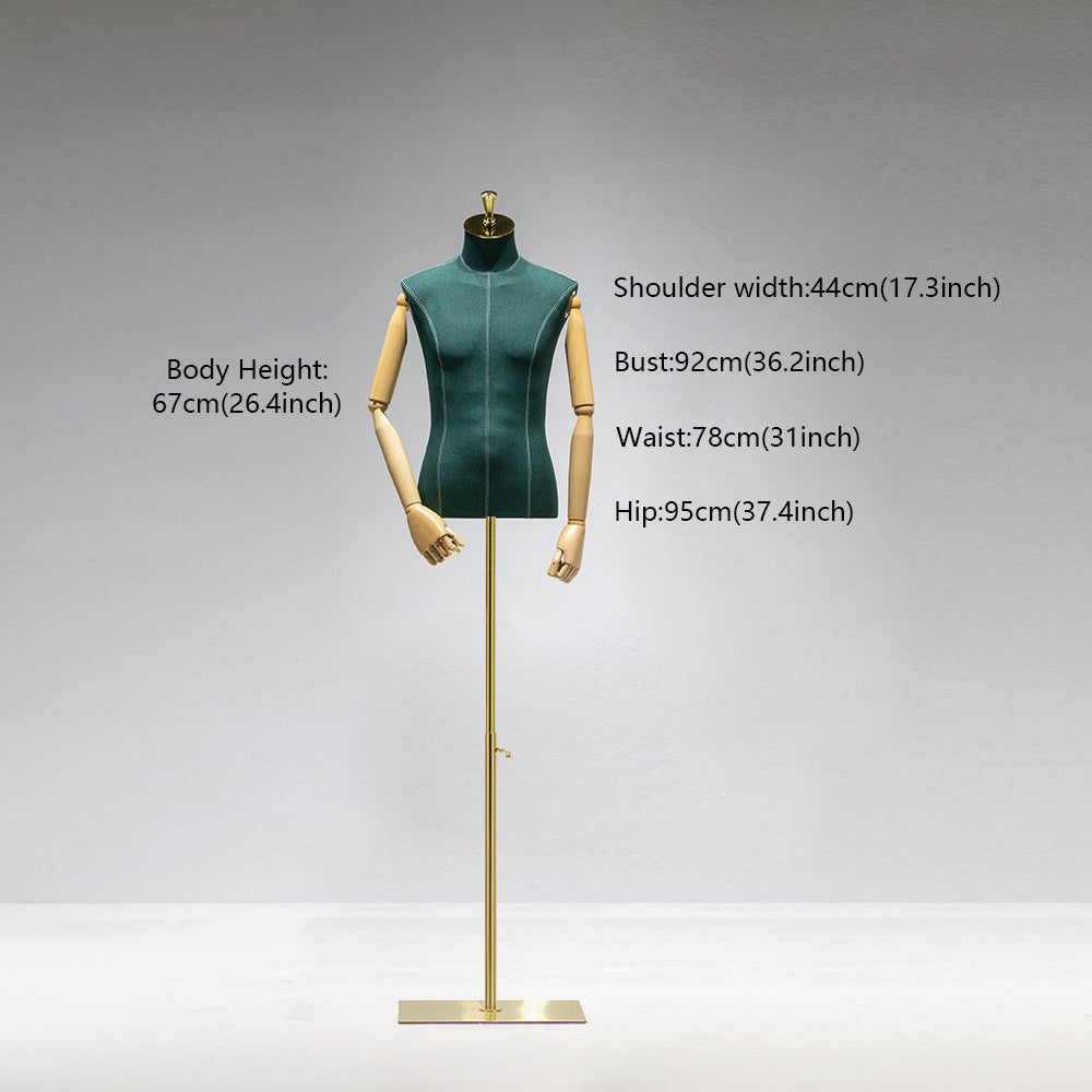 Fashionable Male Half Body Mannequin ,Male Torso Form ,Business Suit Model Props, Canvas Dress Form For the Window Half Body Display Stand DE-LIANG