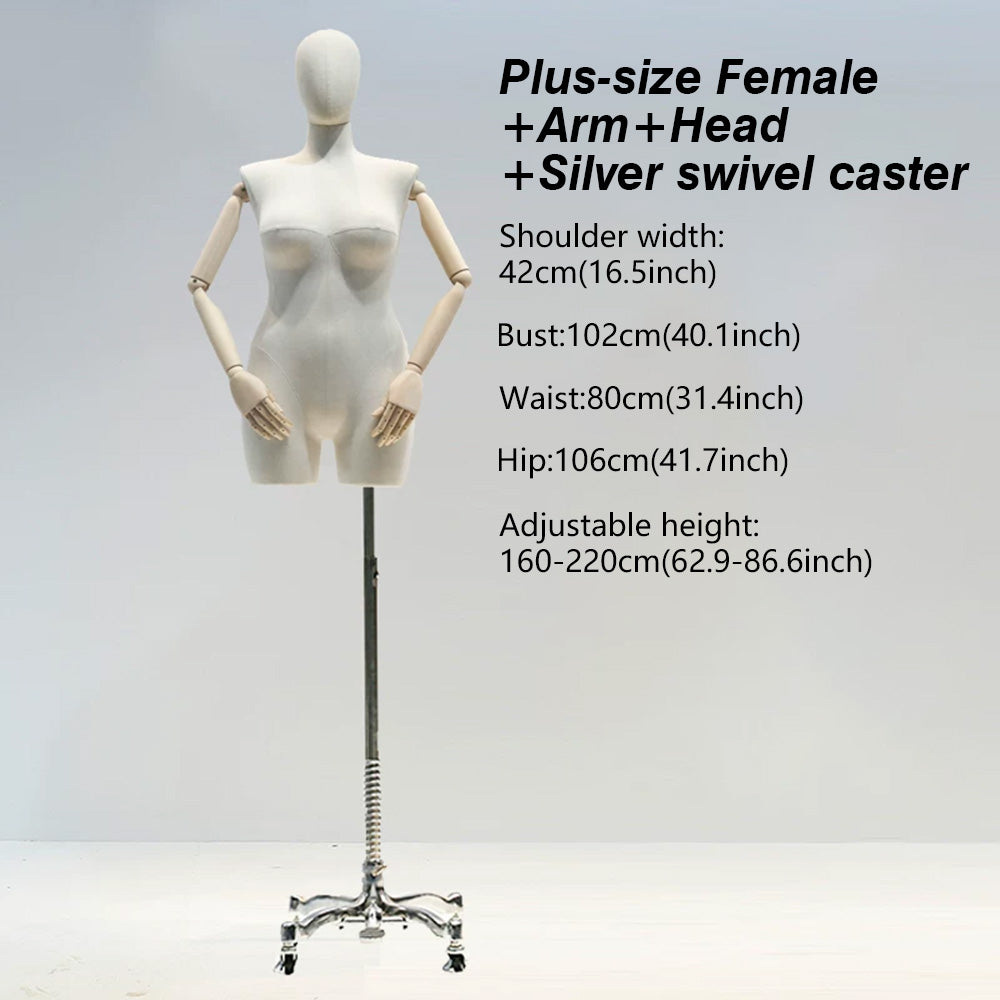 DE-LIANG Premium Plus Size Female Display Mannequin | Professional Curvy Dress Form with Flexible Articulated Wood Arms