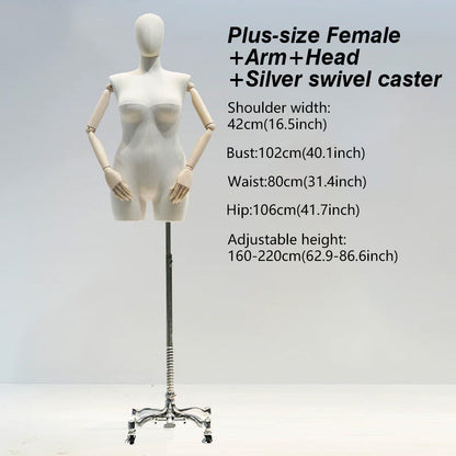 DE-LIANG Premium Plus Size Female Display Mannequin | Professional Curvy Dress Form with Flexible Articulated Wood Arms