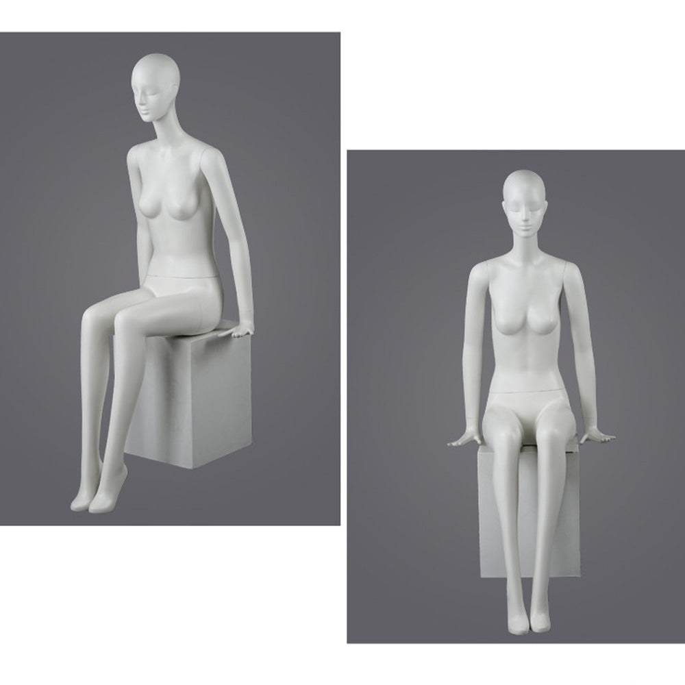 DE-LIANG Female Full Body Mannequins,Matte White Fiberglass Realistic Dress Form Display | Elegant Standing & Sitting Window Display Model for Clothing Stores, Boutiques